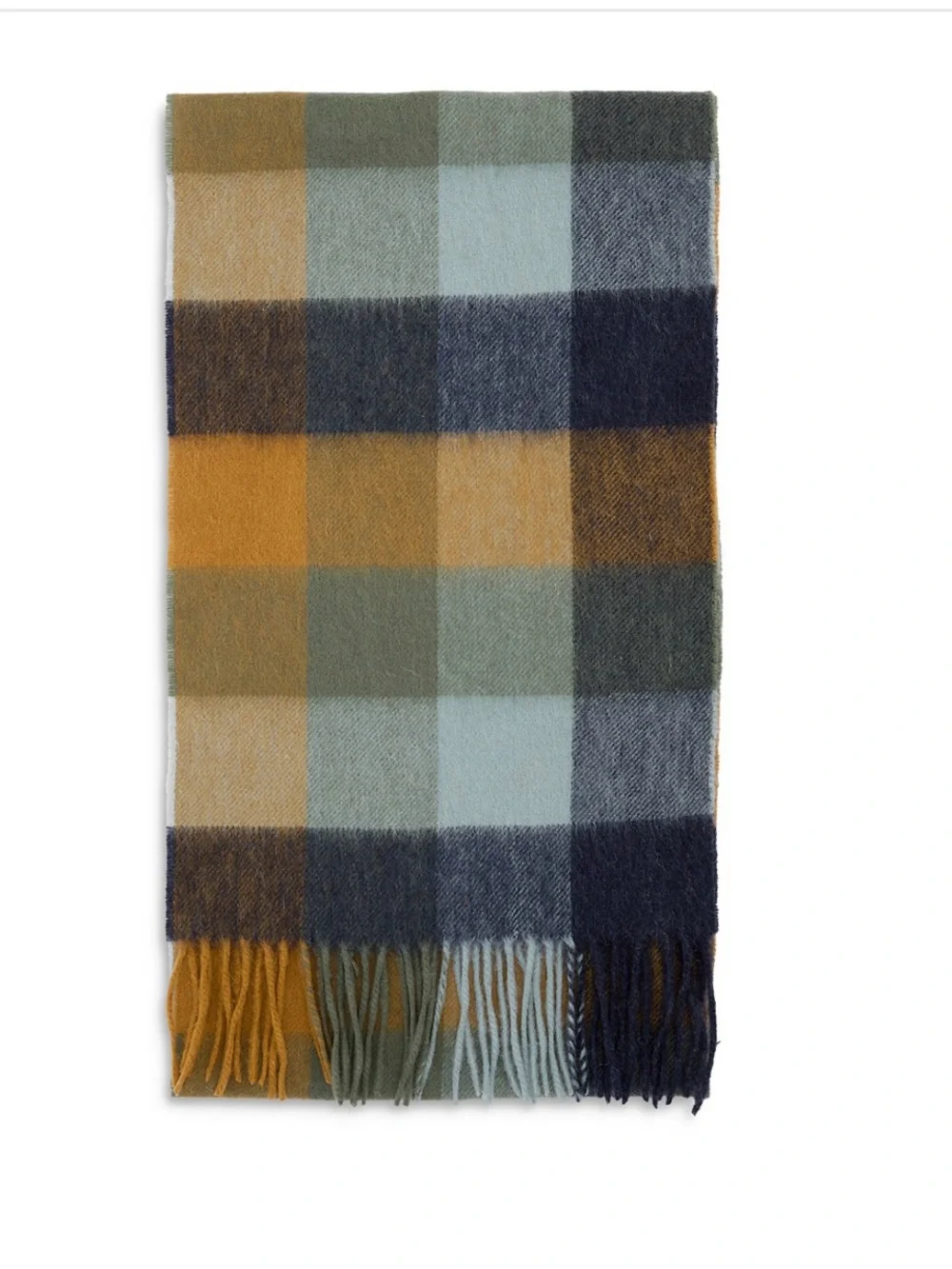 Barbour Lambswool Tattersall Scarf in Mustard, Slate Blue, Olive & Cream